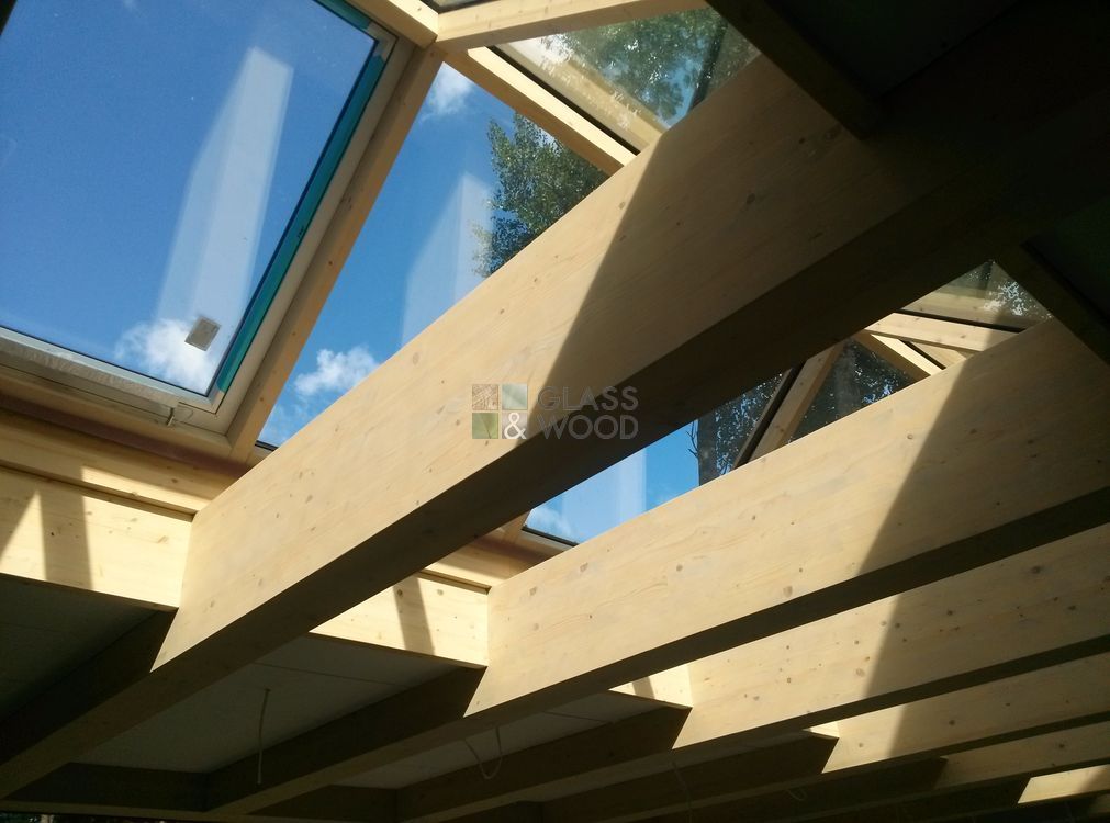 Glass and wooden roof