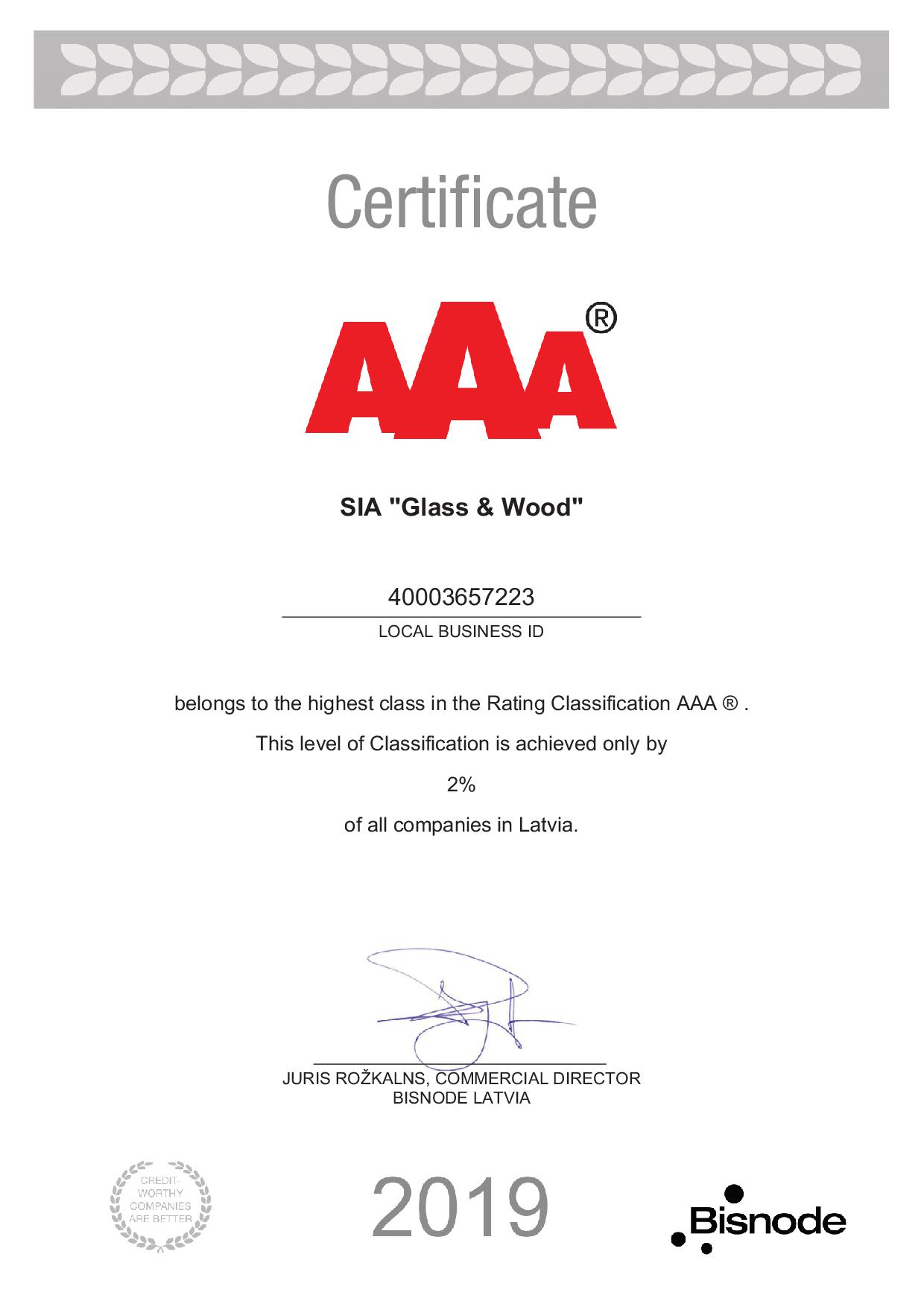 Сертификат ААА