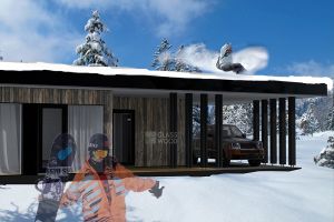 Sneeuwt huis in de bergen ontwerp